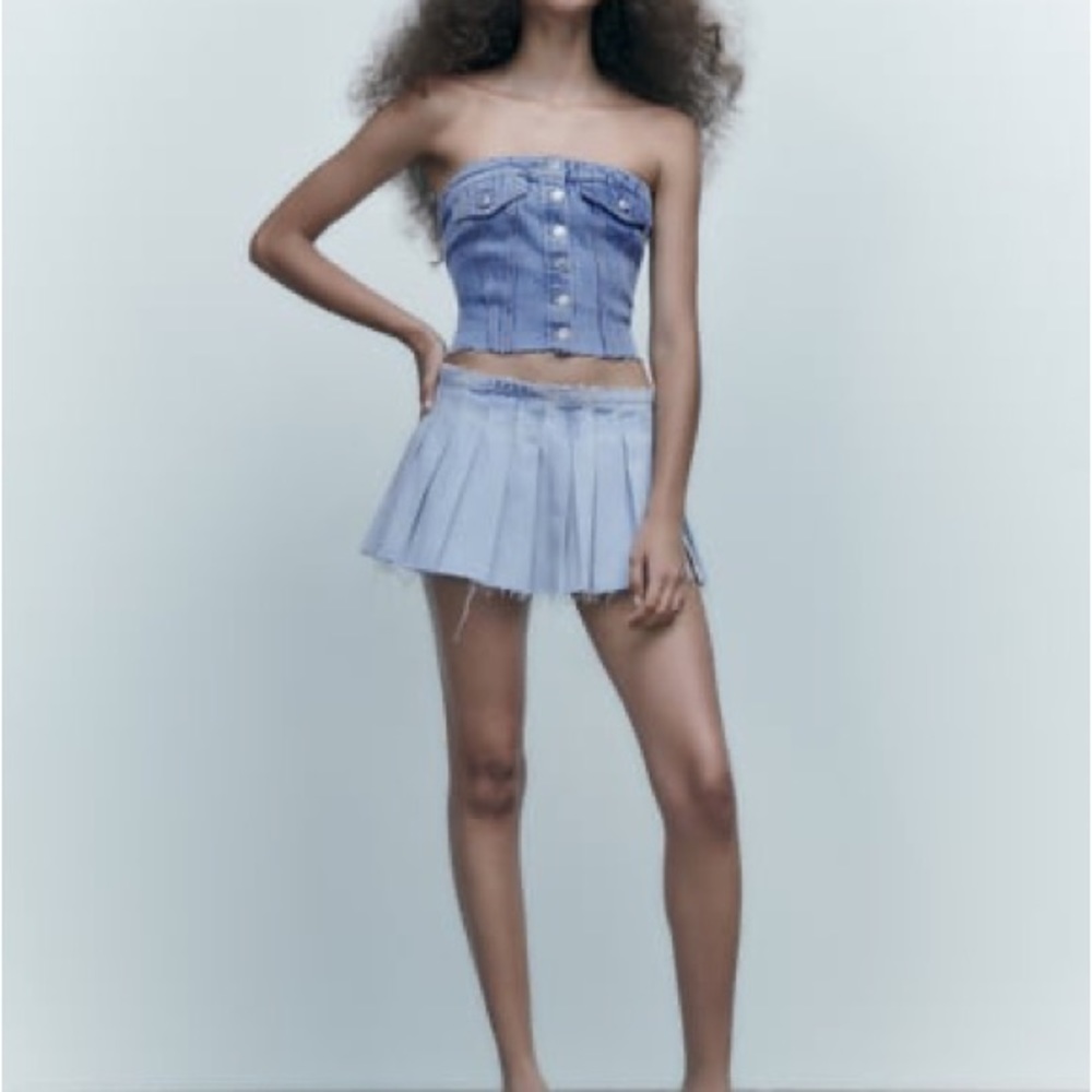 Zara box pleat denim skirt